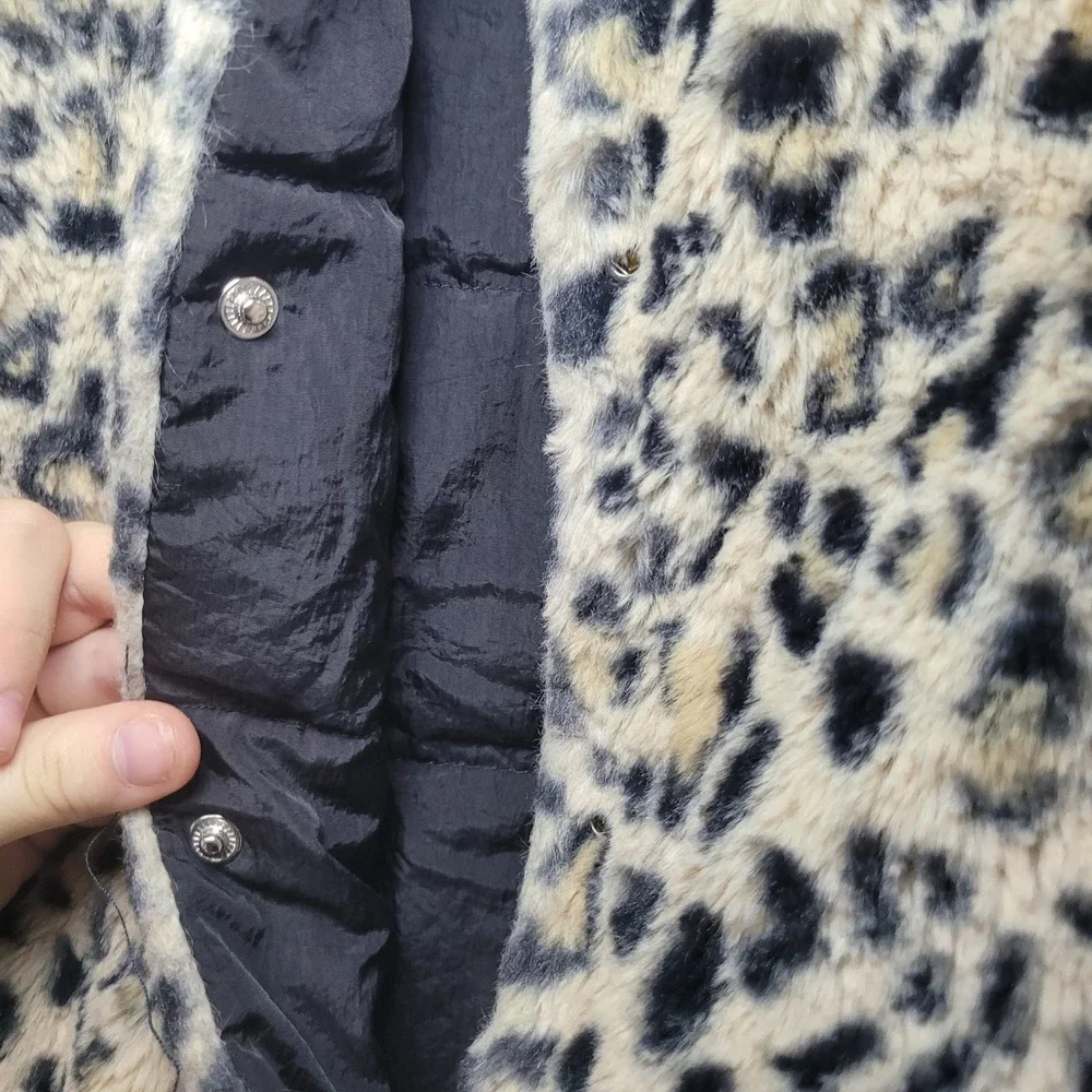 Color Place Kids Reversible Puffer Vest Black Faux Fur Leopard Print XXL 18/20‎